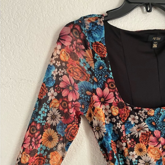 AFRM Bohemian Women’s Multicolor Floral Mesh Midi Body-con Cut Out Dress S - Picture 10 of 16